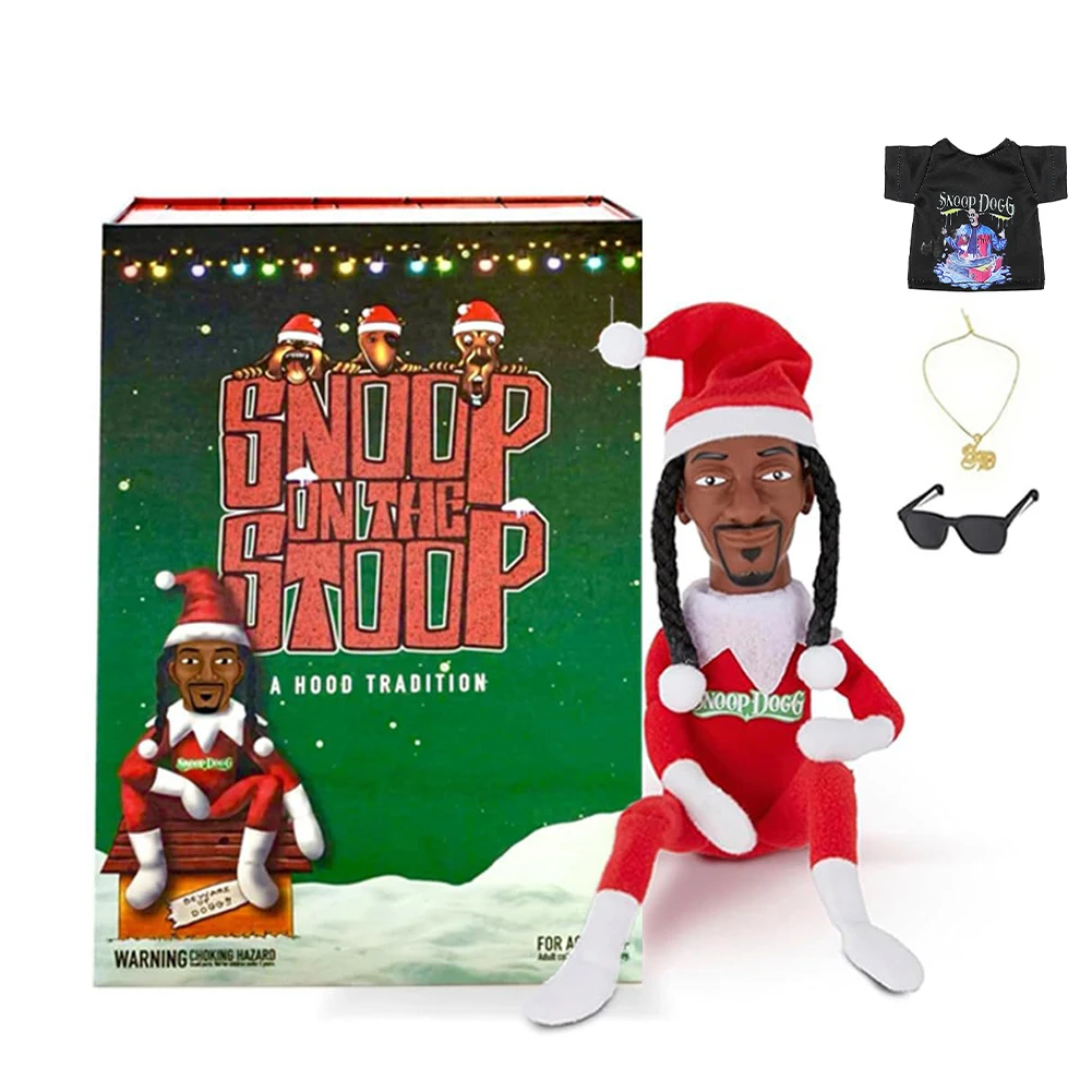 Christmas Elf Doll Snoop Dogg Snoop on a Stoop 12\'\' Plush Toys Shelf Decor Includes Elf Toy Tshirt Sunglasses Necklace Xmas Gift