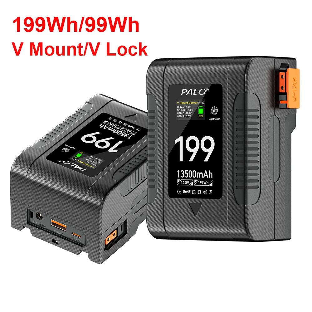 V Mount V-Lock 199Wh 99Wh Battery BP Battery With PD 65W Cable for Sony Camcorder Broadcast Video Light Blackmagic URSA