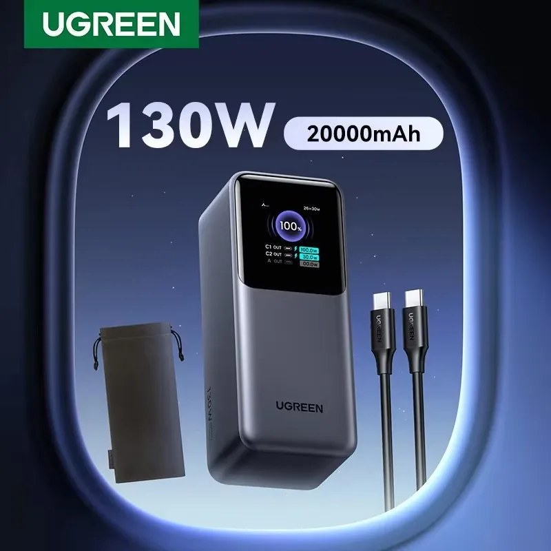 UGREEN Nexode 200 واط قوة البنك 25000 مللي أمبير شاحن محمول 130 واط 20000 مللي أمبير PD بطارية خارجية احتياطية لأجهزة الكمبيوتر المحمول المحمول