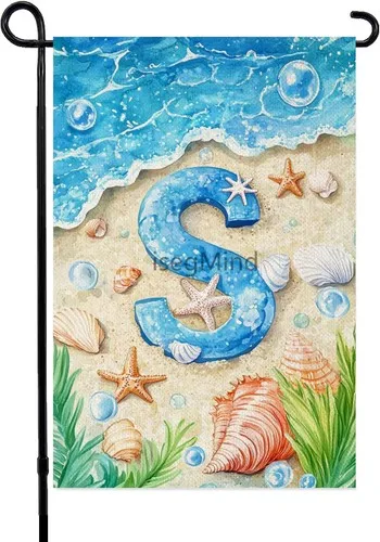 Summer Monogram Letter S Garden Flag Beach Seashells Vertical Double, 12x18 XXQ