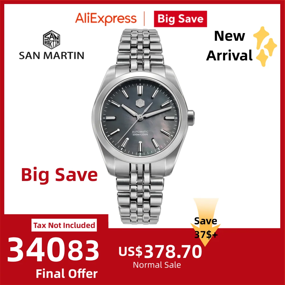 

San Martin 39mm Miyota 90S5 MOP Dial Men GADA Wristwatch Automatic Watches Mechanical BGW-X1 10Bar Luminous SN0144GX-4/7