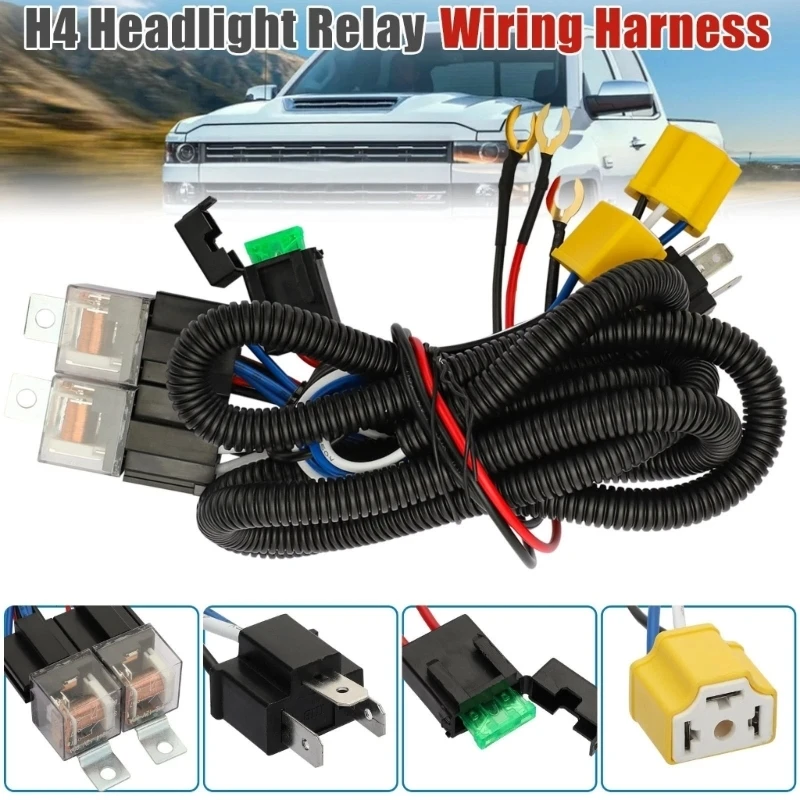 

H4 Halogen Headlight Wiring Harness with Relays High Performances for Brighter & Safer Night Driving In & Motorcycles D7YA