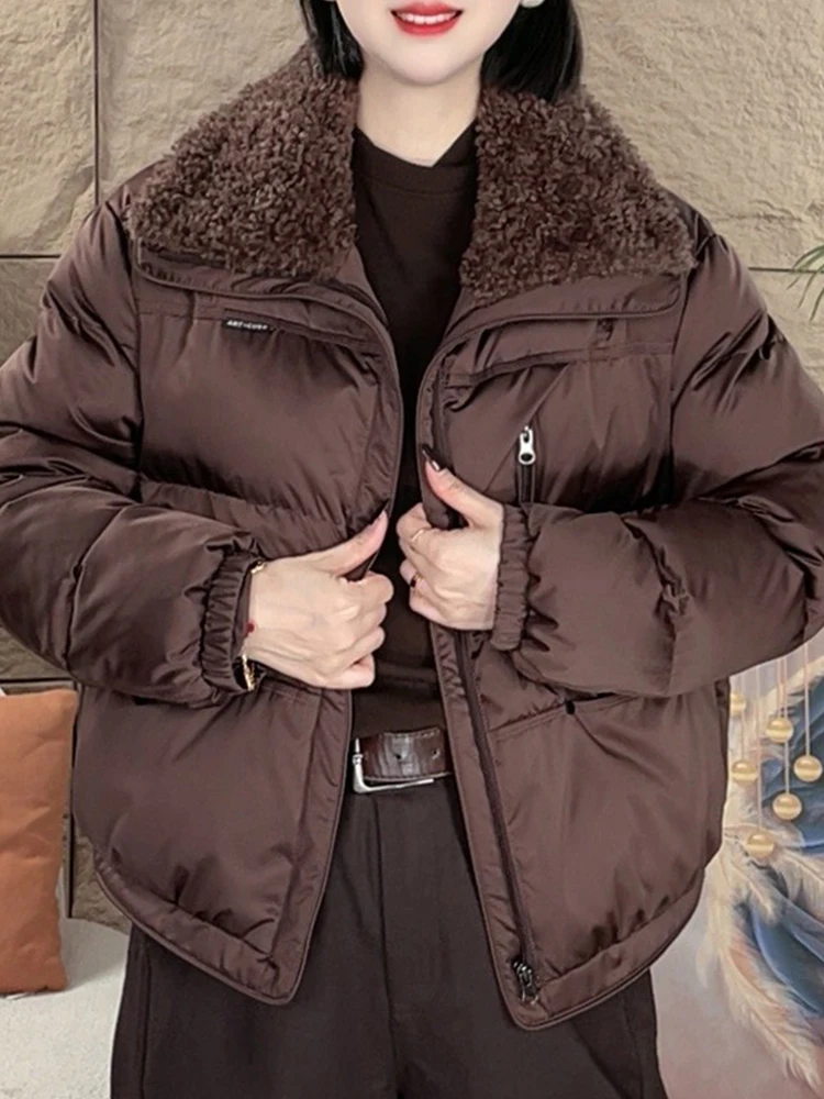 

Утепленная хлопковая куртка Sli Thiened для женщин: свободный крой, теплый воротник, длинный рукав, застежка-молния, цветная, зимняя, новинка