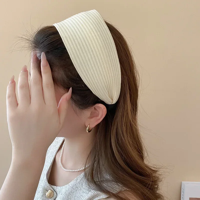 Einfarbiges Breites Stirnband mit Streifenmuster, Französischer Stil, Elegantes Haaraccessoire, Beliebter Internet-Celebrity-Look – Detail 24