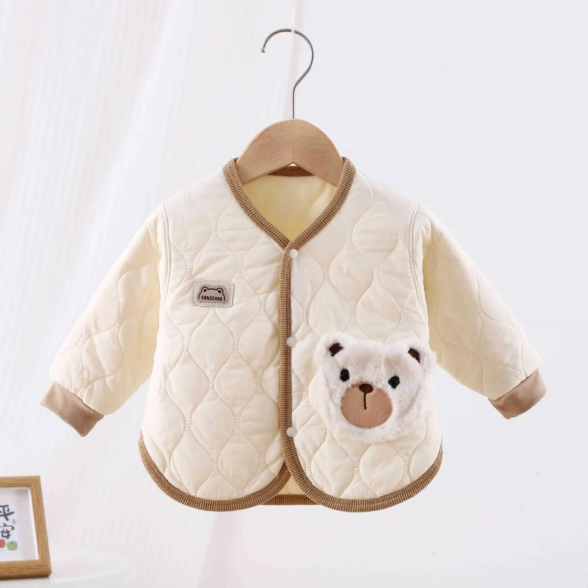 Baby Lightly Quilted Coat Warm Fleece Lined Jacket Cartoon Bear Soft Padded Infant Toddler Outerwear Unisex 9M-3Y Fall Winter