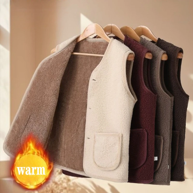 

Winter Warm Fleece Vest for Mom Thickened Lamb Wool Waistcoat Outerwear for Elderly Women Autumn and Winter Plus Size Insulated