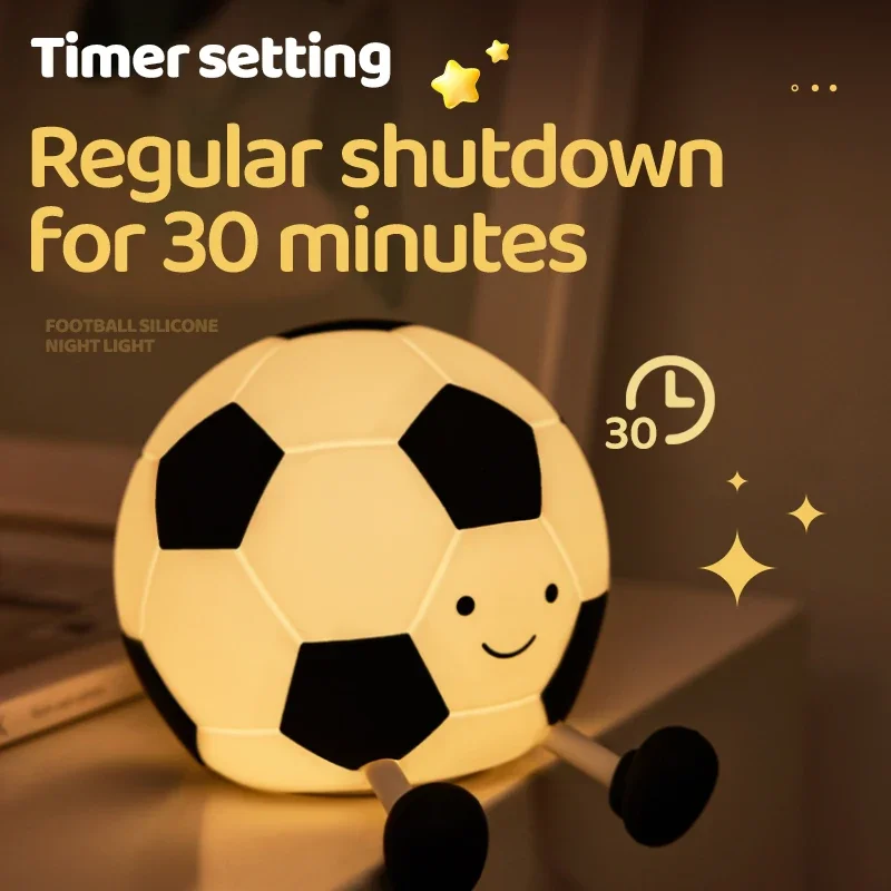 Luz LED nocturna de silicona para fútbol, luz recargable para dormir con función de atenuación de 3 niveles, lámpara de noche, luz decorativa, regalo