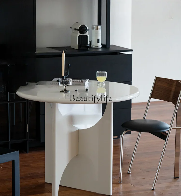 

ld 30 Moon Dining Table Modern Simple and Light Luxury Solid Wood Table round Cream Style