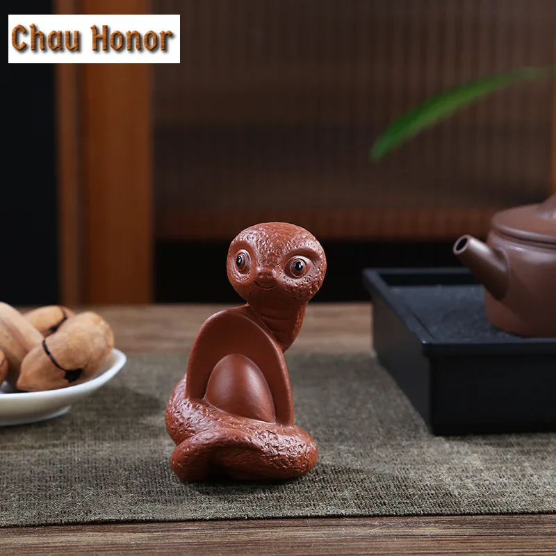 1pc Yixing Purple Clay Tea Pet Decoration Handmade Snake Tea Ceremony Accessories Creative Zisha Luck Animal Sculpture Ornaments