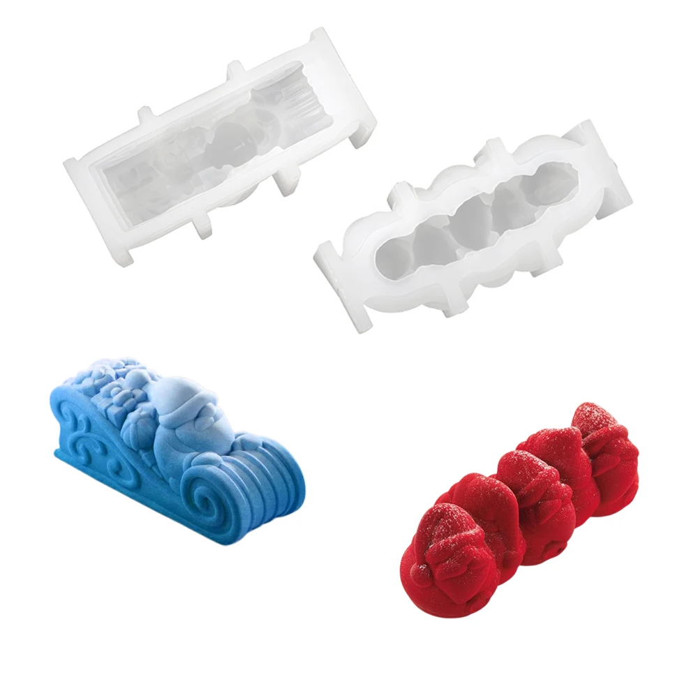 Santa Claus Sled or Row Santa Claus Design Christmas Dessert Silicone Mold Chocolate Mousse Cake Jelly Pudding Making Tool