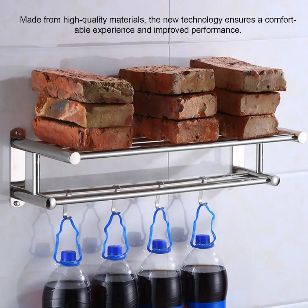 

Towel Rack Bathroom Towel Holder Stainless Steel Toilet Shower Hanger Wall Mounted Bath Room Shelf With 4 Hooks Home Accessories