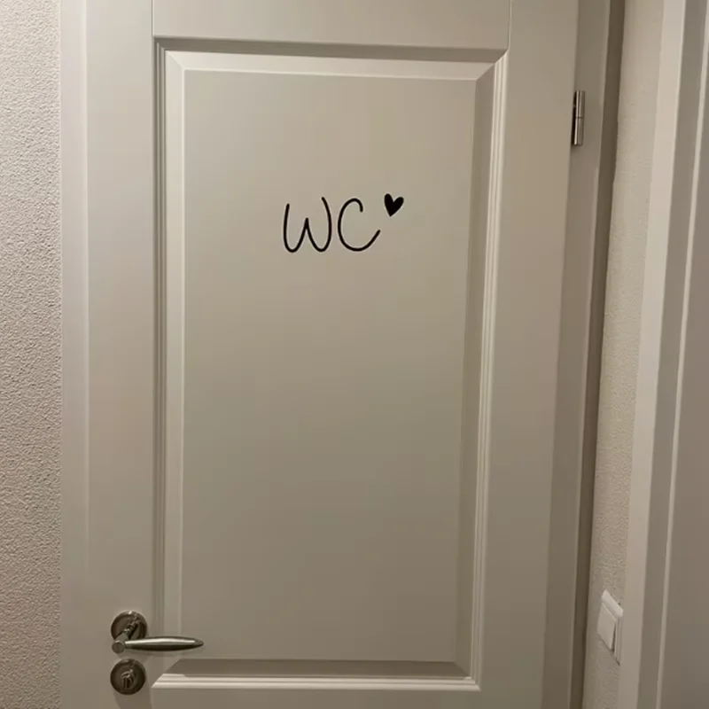 Love Heart WC Embroidery Door Sticker, Bathroom Sign Post, Self-adhesive Removable Wall Decorative Poster, Toilet Sign Board