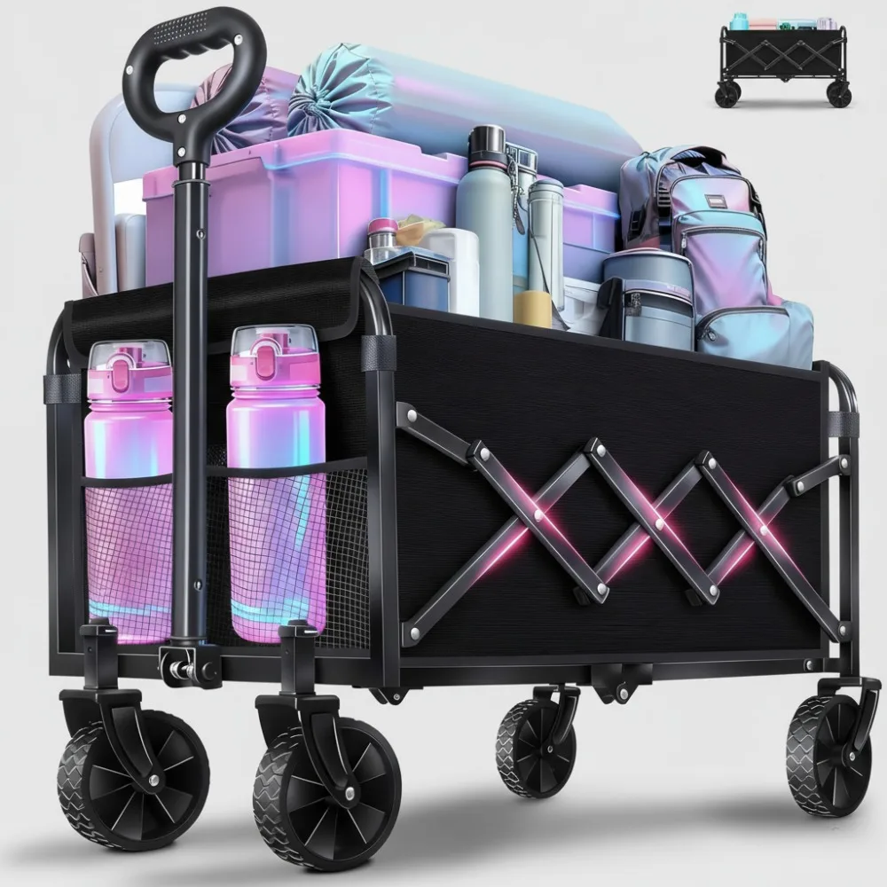 

Heavy Duty Foldable Utility Wagon Cart 360Lbs Capacity All-Terrain Wheels Portable for Outdoor Camping Beach Shopping