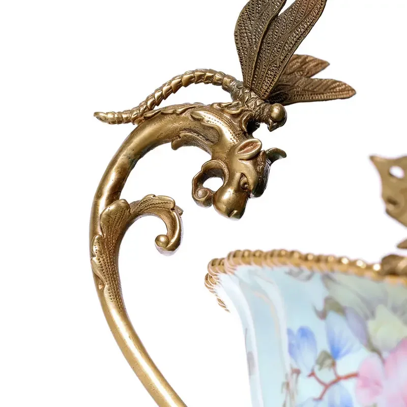 Ceramic with copper decoration three-layer fruit plate home candy dried fruit plate ornament