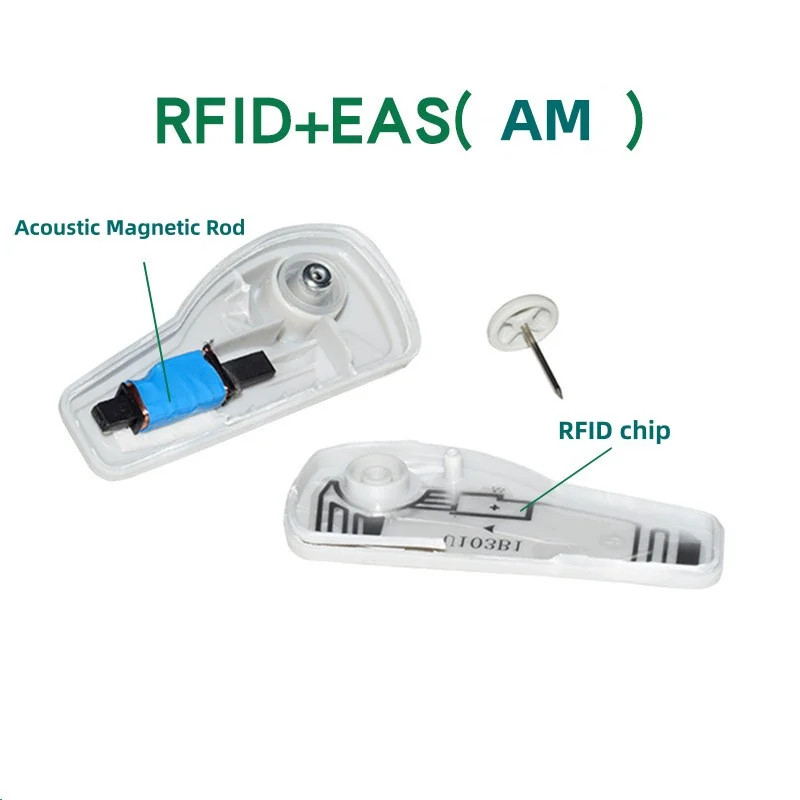 100 Pieces RFID+EAS Electronic Tag Inventory Anti-Theft Dual Frequency Tag Clothing Anti-Theft Buckle