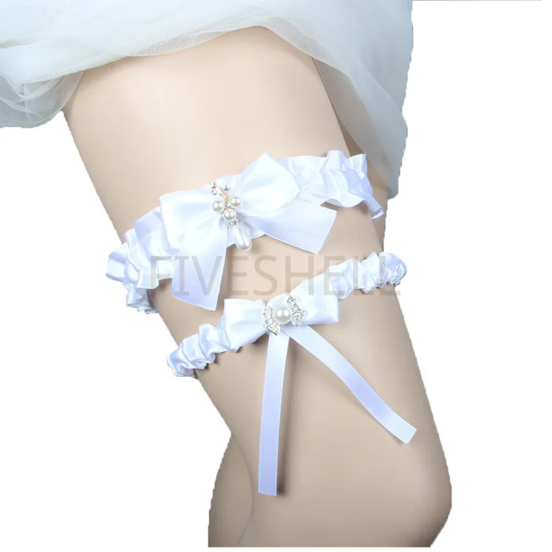 2pcs Set Women Wedding Garters Belt Lace Pearl Floral Embroidery Garter High Flexibility Belt Set for Bride Wedding Party Props