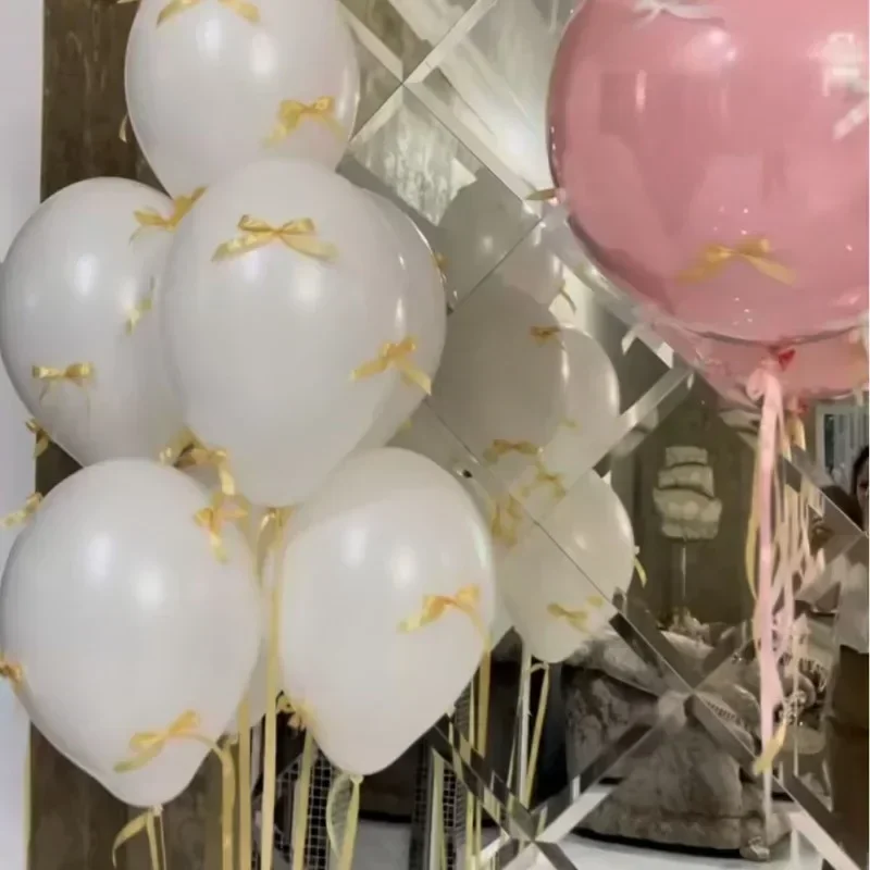 12 Inch 5pcs Proposal Ins Balloon Wih Ribbon Bow Fpr Wedding Birthday Party Scene Arrangement Beauty Photography Props