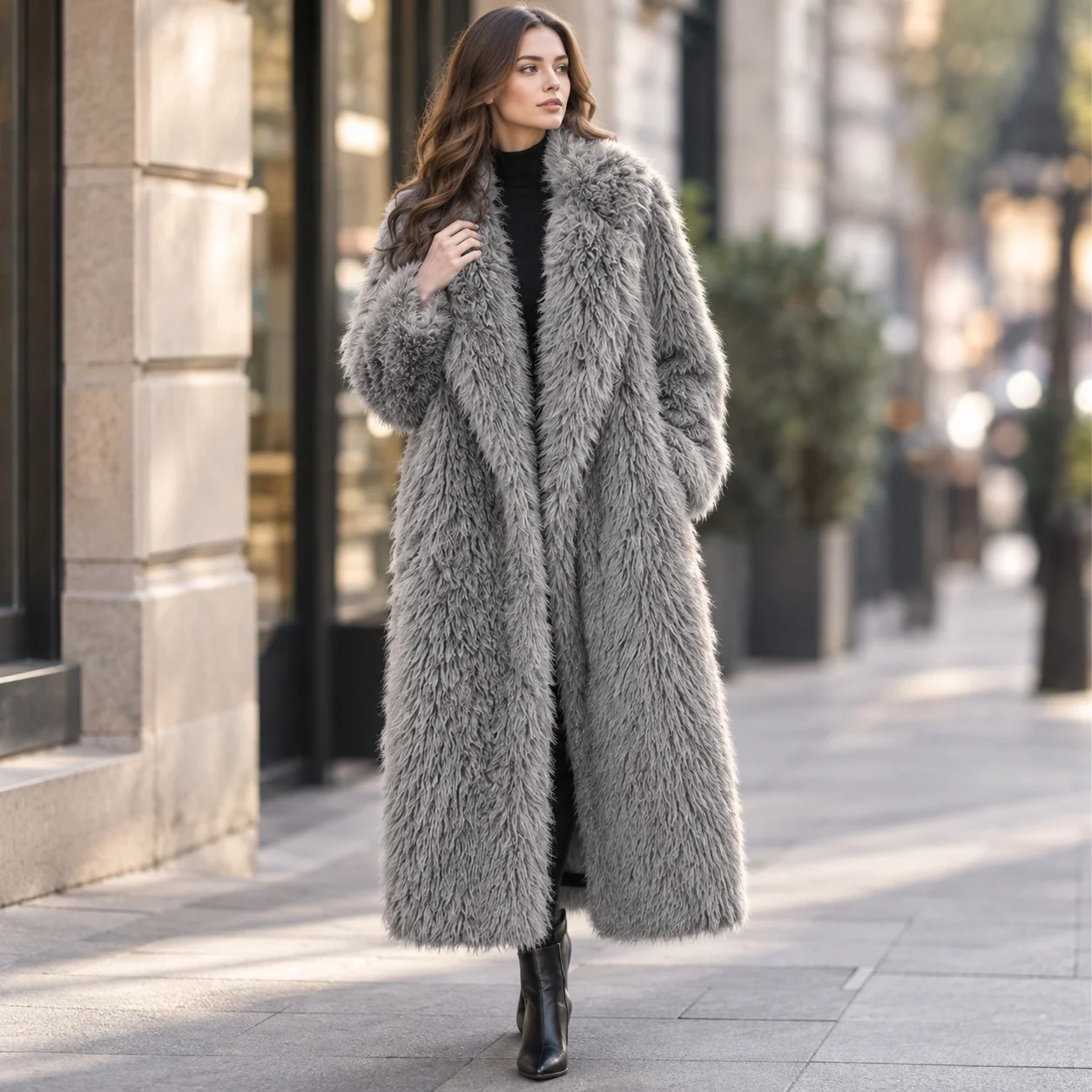 Casual 3d Pattern Coat with Long Sleeve Long Length Stand Up Collar Urban Style Commuter Chic Not Hooded Women Coat for Autumn