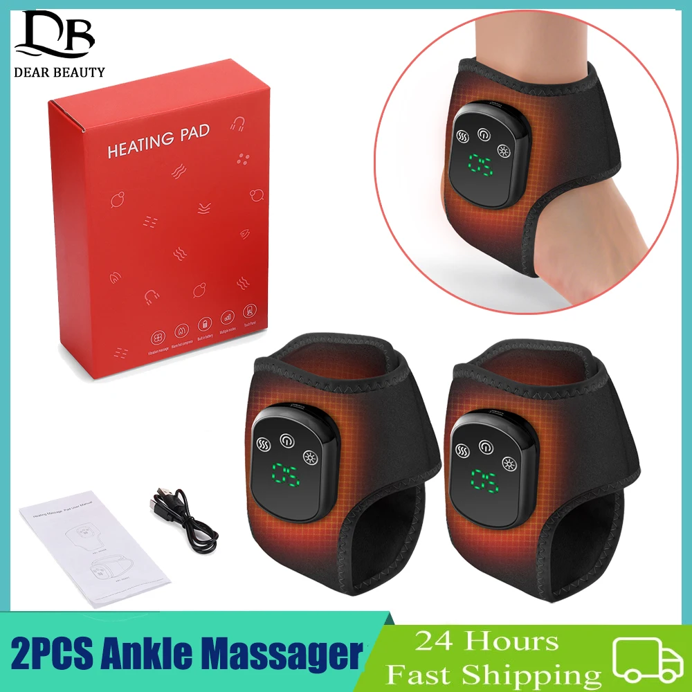 

2PCS Electric Ankle Massager With Heat Vibration For Joint Sprain Support Ankle Protection Heated Foot Ankle Massage Wrap Brace