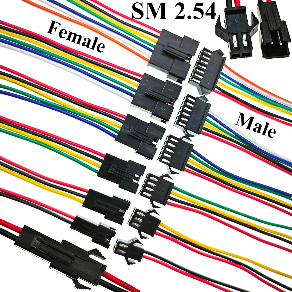 

10Pairs SM2.54 2/3/4/5/6/7/8P Pitch 2.54mm Wire Connector SM Male & Female Battery Charging Cable 100MM 150MM 200MM 300MM 22AWG