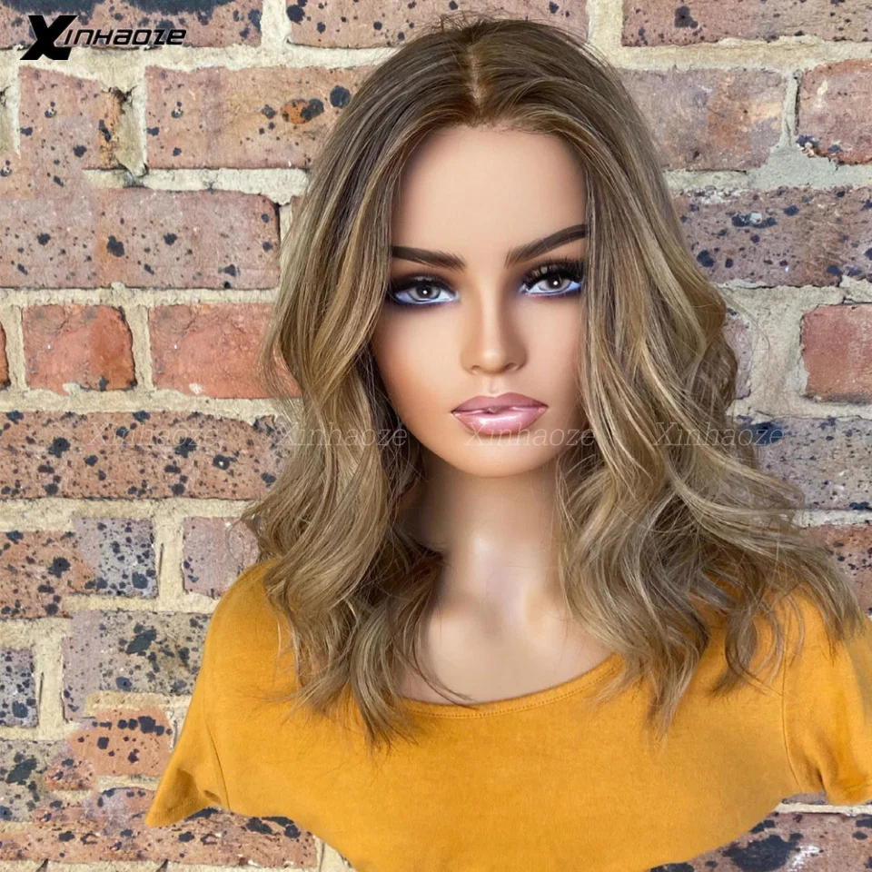 Ash Brown Bob Highlight Wig Human Hair 360 Lace Frontal Wig Pre Plucked 13x4 Short Bob Wig Lace Front Human Hair Wigs For Women