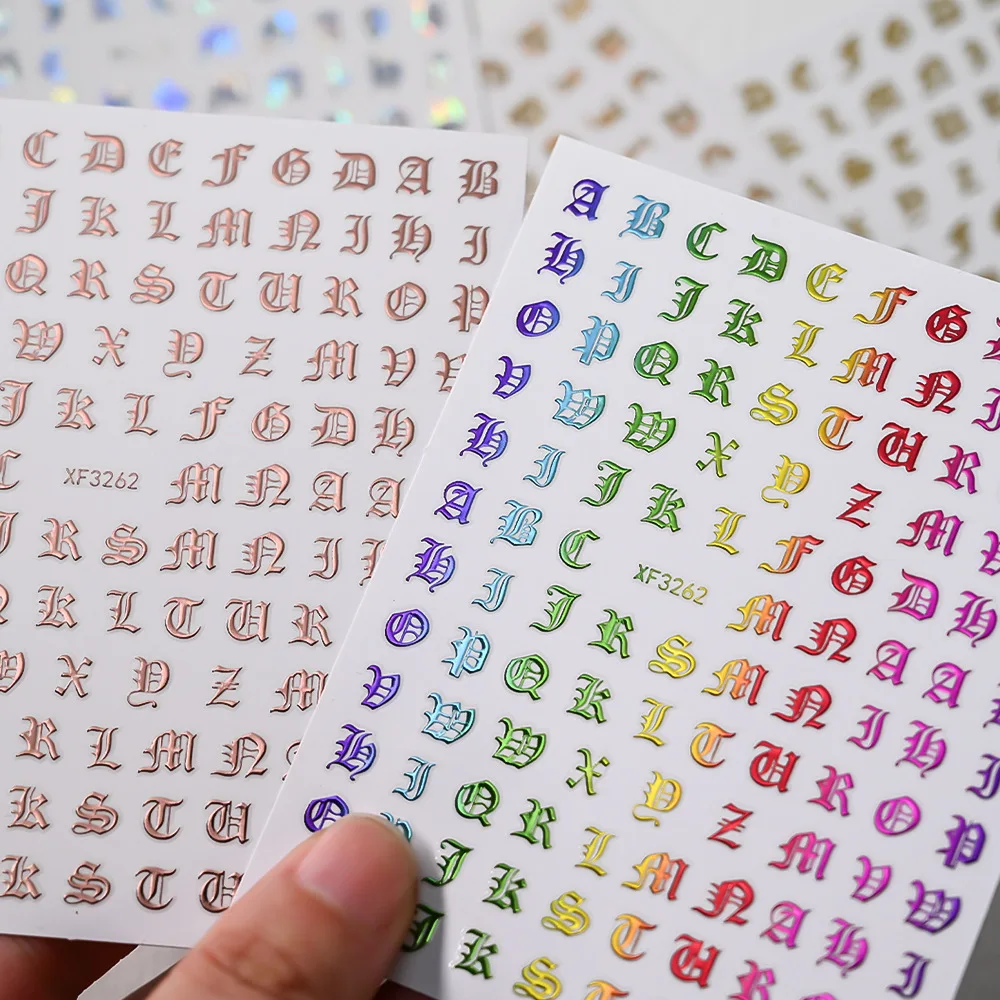 1PCS 3D Metal Letter Nail Stickers Multicolor Self Adhesive English Alphabet ABC DIY Personal Name Nail Art Manicure Decor