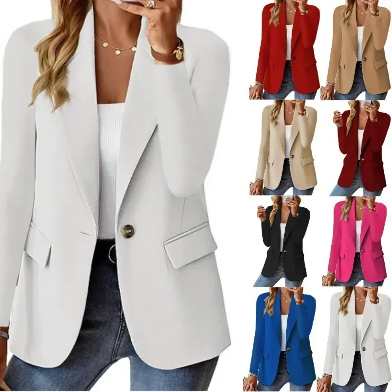 Avviso nuovo prodotto: blazer autunnali a maniche lunghe in tinta unita da donna: una piccola giacca da abito elegante e versatile