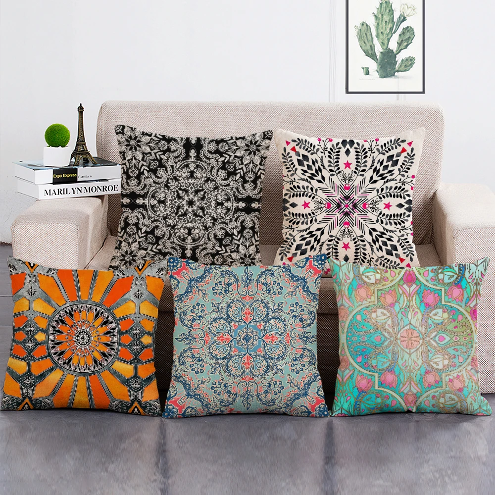 

Floral Print Bohemian Indian Style Cushion Cover Bedroom Car Home Sofa Decoraction Pillowcase Vintage Custom Throw Pillow Case