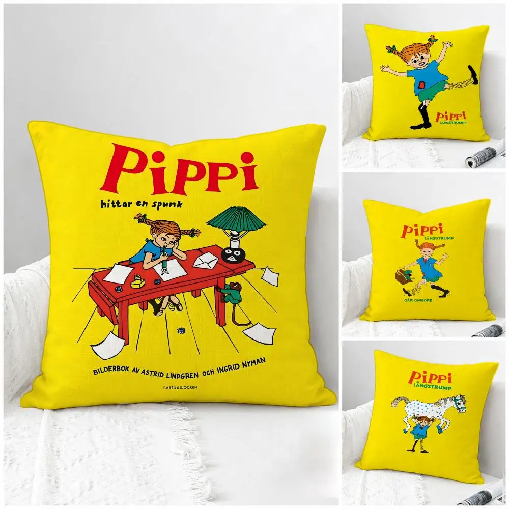 Book Pippi Longstocking Cushion Cover Natural Linen Pillowcase Set, All-in-One Decor for Sofa, Bedroom & Chair