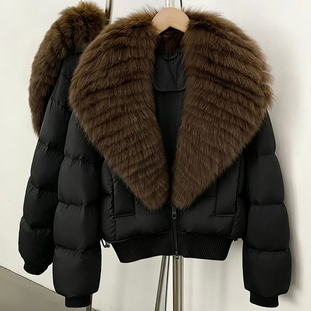 OFTBUY Damen Neue Winterjacke aus natürlichem Pelz mit 90% Entendaunen, Echter Fuchspelzmantel, Kurze Warme Steppjacke, Modische Freizeitkleidung – Detail 5