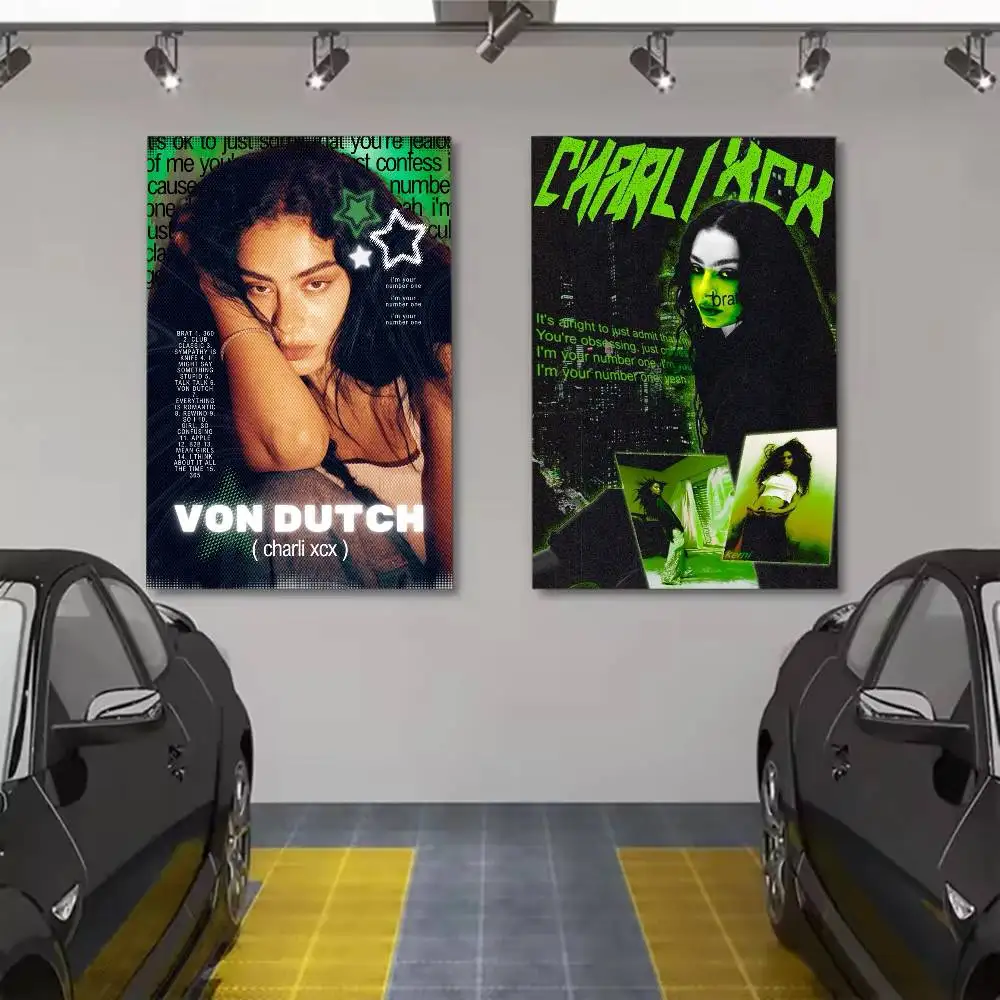 Singer C-Charli XCX BRAT Poster  living room Wall Art Garage Room DecorWater Proof Paper Print Room Decor Stickers