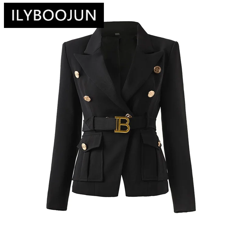 Women Pocket Blazer With Belt Notched Fashion Top Quality Elegant Design Good Shape Popular Style for Lady