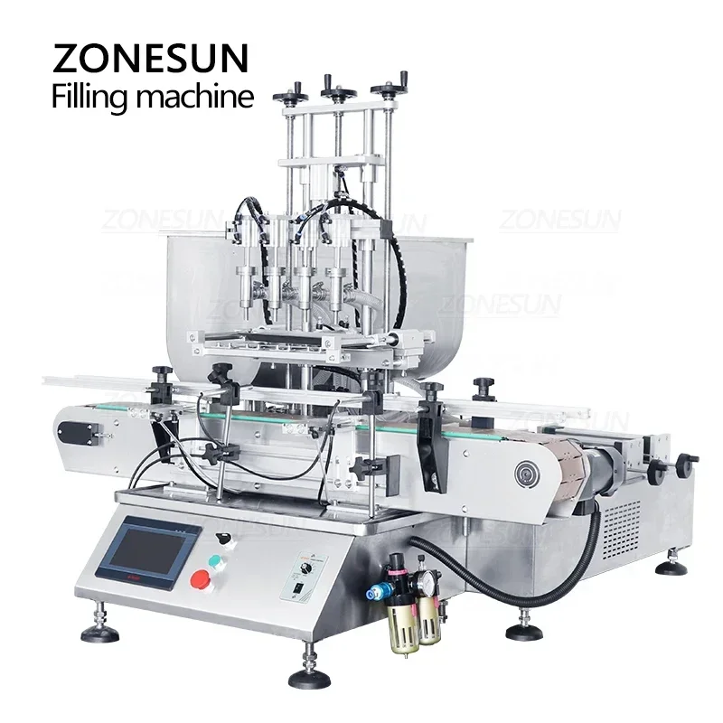 ZONESUN ZS-DTGT4T Tischplatte, automatisch, pneumatisch, 4 Köpfe, Honigpaste, Händedesinfektionsmittel, Flüssigkeitsflasche, kann Kolbenfüllmaschine