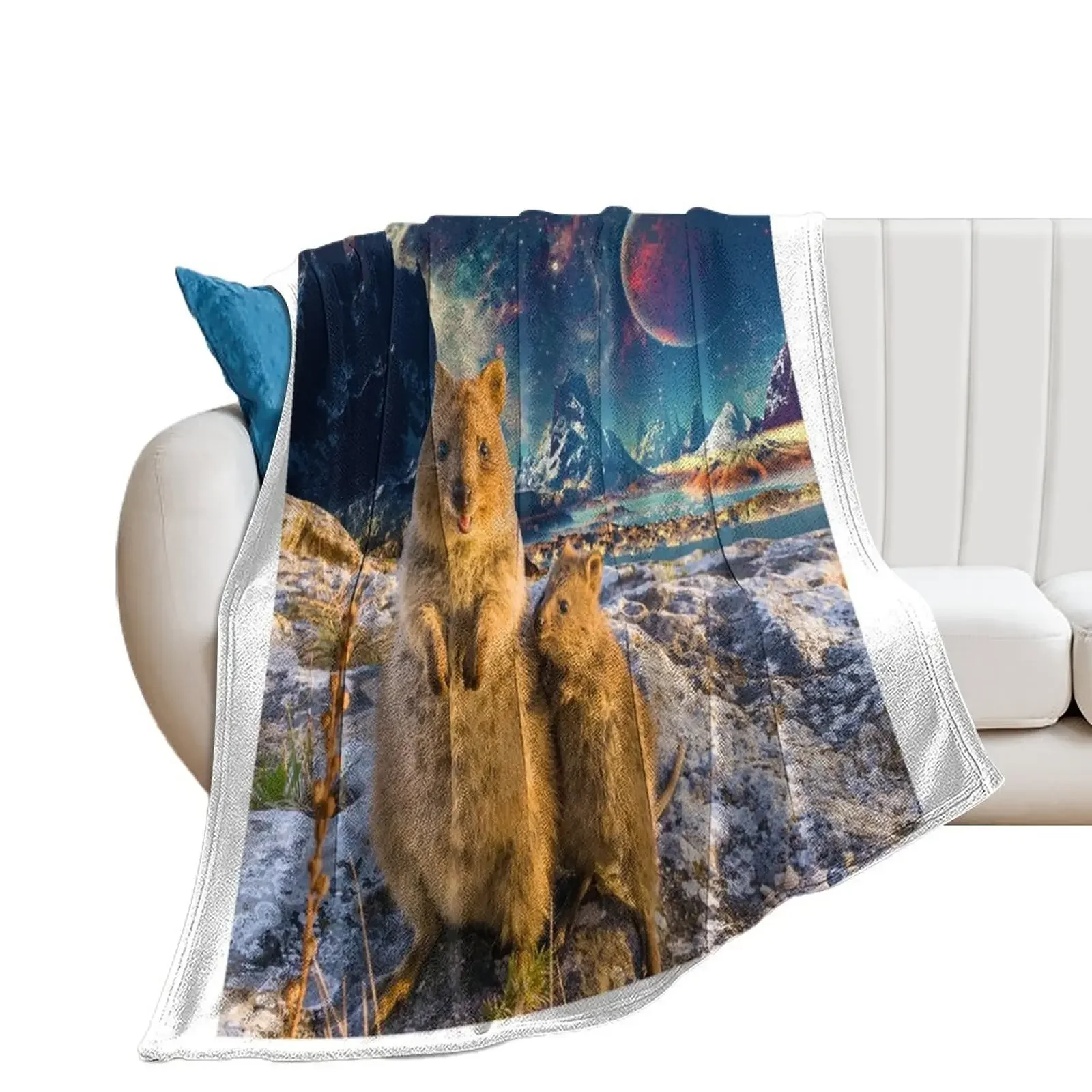 Happy Quokka Trip to Space Throw Blanket Personalized Gift Sofas anime Blankets