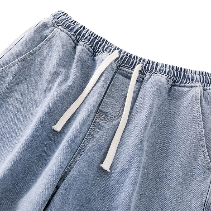 High Waist Wide Leg Jeans Women Loose Straight Rope Tied Light Color Student Pants Trendy Cotton Stretch Denim Spring 2024 New