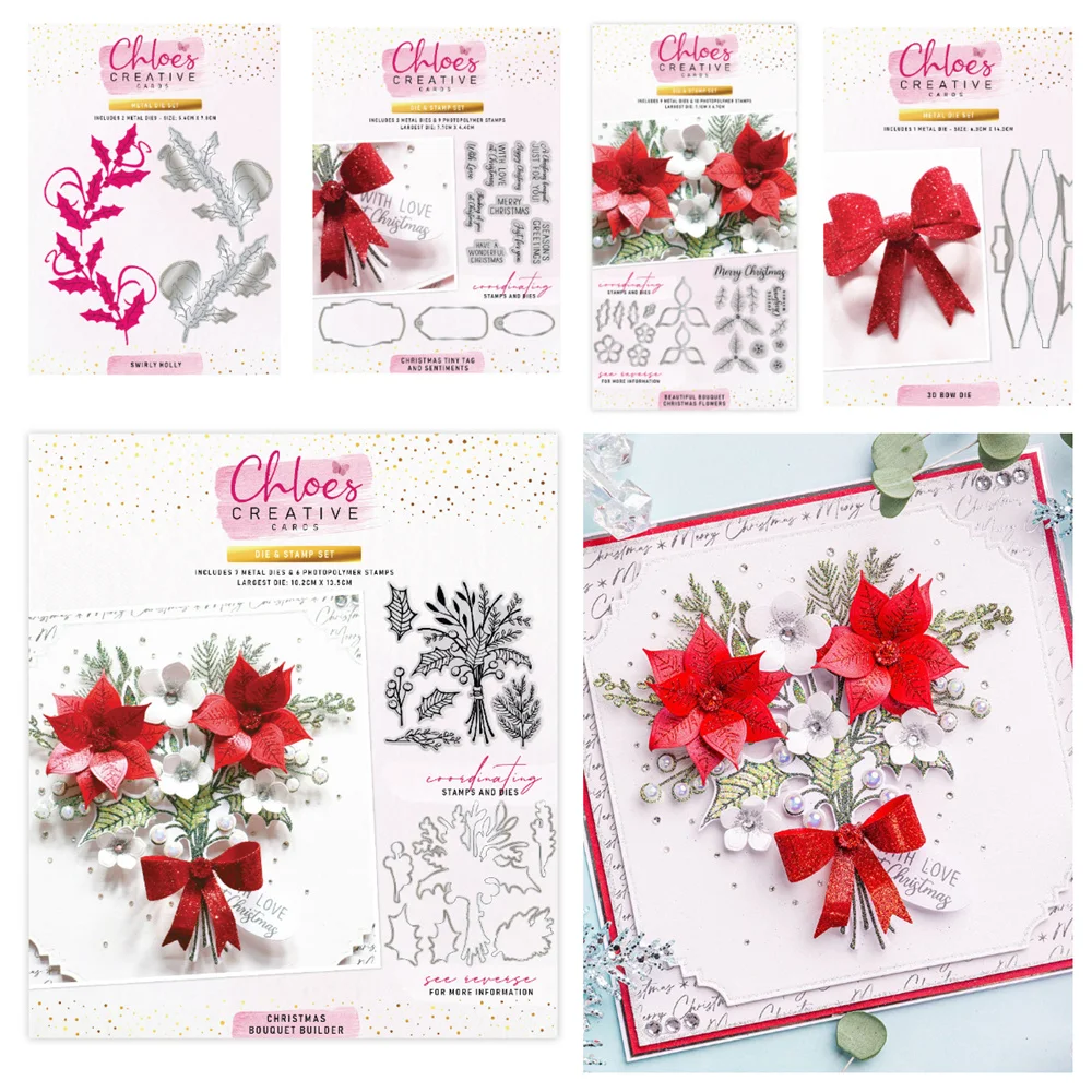 

2025 New Holiday Decorations Merry Christmas Flowers Holly 3D Bow Creative Cutting Dies DIY Greeting Card Scrapbooking Dies Cuts