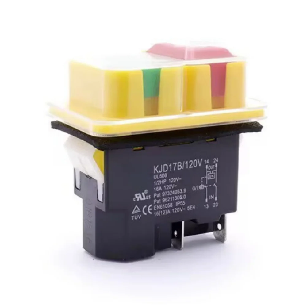 Industrial-Grade 4-Pin Electromagnetic Switch 120V 16A KJD17B with IP55 Waterproof Dustproof Housing for Tool Control