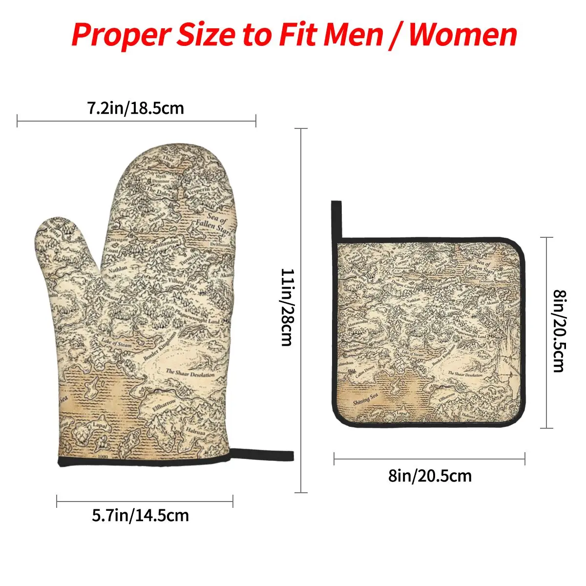 Annotated Map Of Faerun Oven Mitts and Pot Holder Sets of 4 for Baking Kitchen Cooking Grilling Resistant Non-Slip Gloves