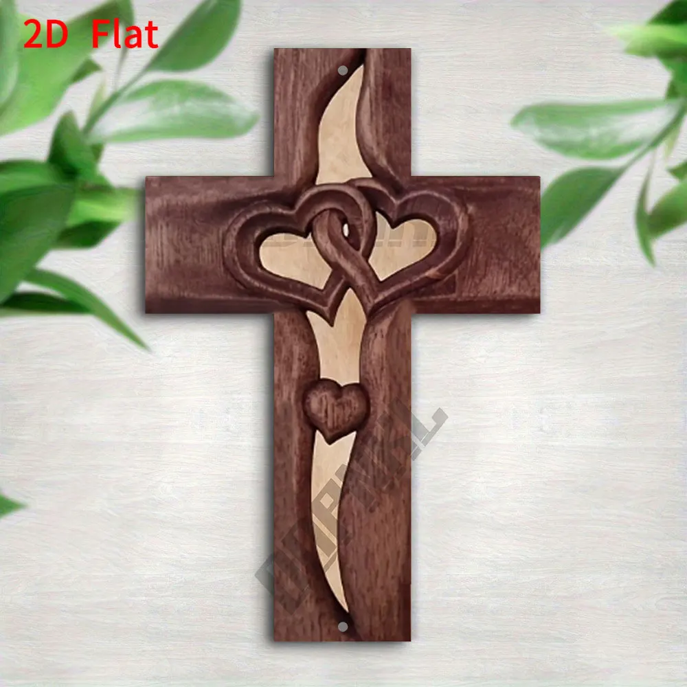 2D Flat, Metal heart-shaped cross - Romantic room decoration,Valentine's Day and wedding gifts for couples,The available prayers