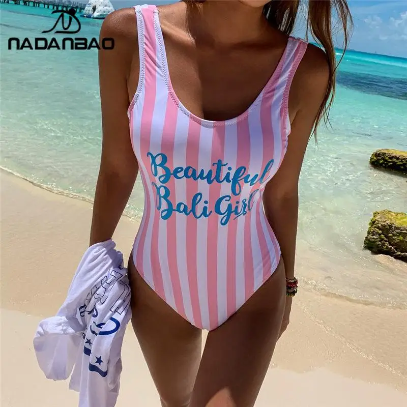 NADANBAO bañador de una pieza para mujer, traje de baño Sexy a rayas con Espalda descubierta, ropa de playa, Bikini