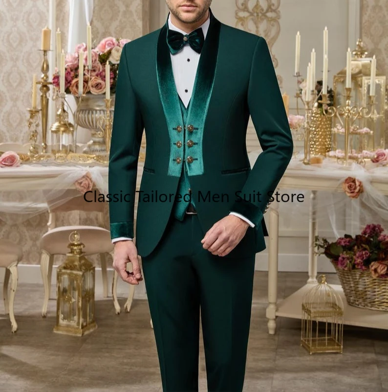 

Mens Slim Fit Green Tuxedo with Velvet Shawl Lapel Weddings and Special Occasions Tuxedo