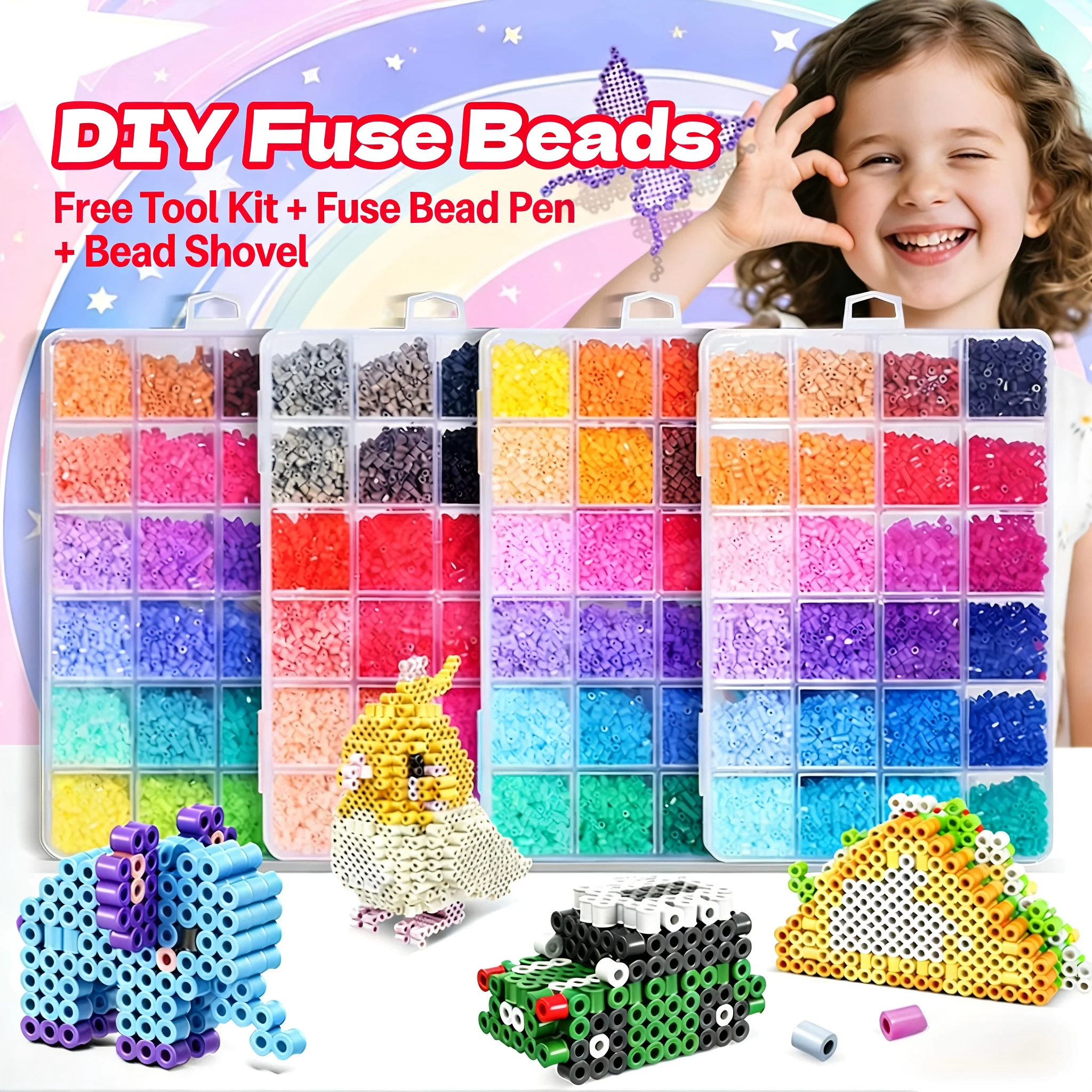 

Набор для творчества: 24/48 цветов, термомозаика 2,6 мм, бусины Perler для 3D-искусства и DIY-проектов, развивающая игрушка-подарок для всех возрастов