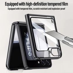 Electroplating Transparent Phone Case for Samsung Galaxy Z Flip 6 5 Flip6 Flip5 5G Full Hinge Protection Shockproof Cover