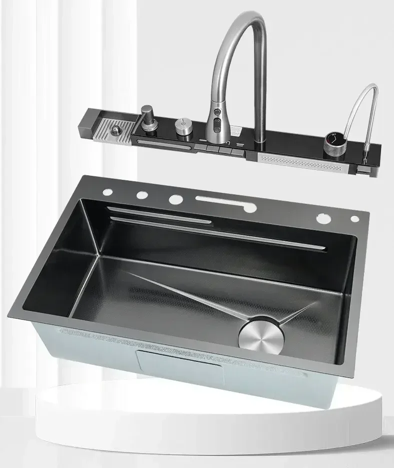 hot 304 stainless steel manor kitchen black large single tank dishwasher intelligent tap can be stretched