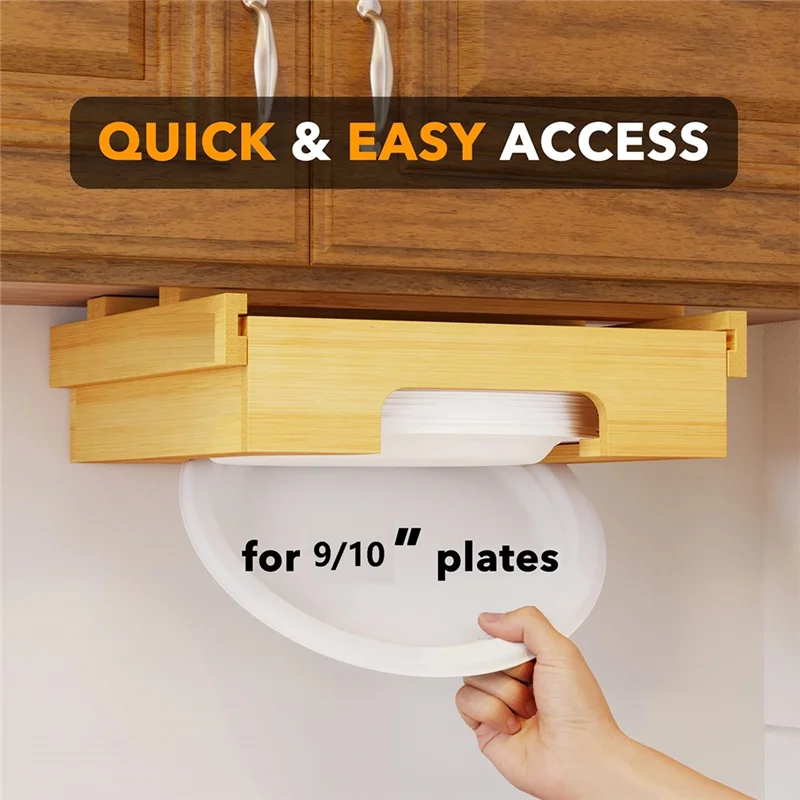 

ABGG-9/10-дюймовый бамбуковый диспенсер для бумажных тарелок — держатель под шкафом и столешницу для кухонных кухонных тарелок, универсальный