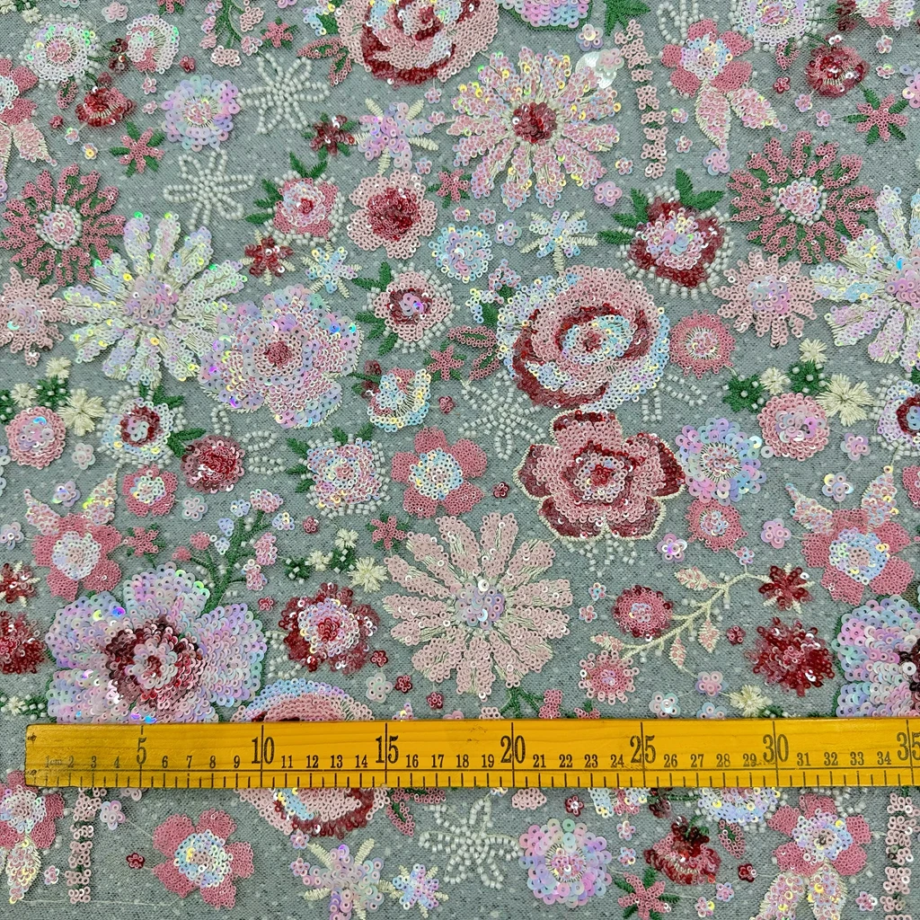 

1yards Mesh Lace Cheongsam Bride Dress Embroidered Sequin Embroidered Cloth fabric Embroidered Wedding Dress Fabric