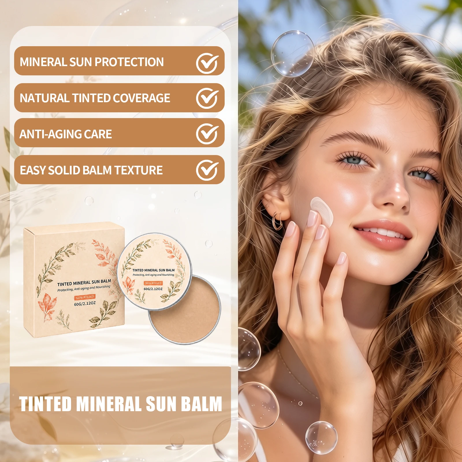 Tinted Mineral Sun Balm Delicate Natural Skin Coverage Block Sun Rays Maintain Hydrated Facial Tone Nourishing UV Shield Cream