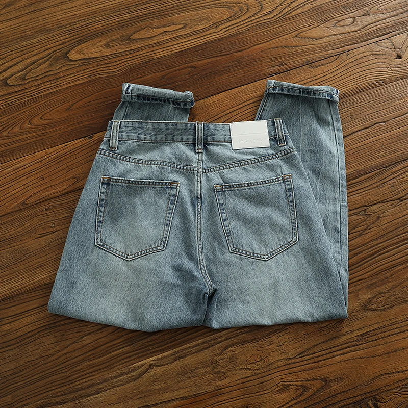 Simple Vintage Washed Men's Jeans Casual Straight Leg Long Trousers Fashionable Blue Color All-Match Comfortable mid Waist