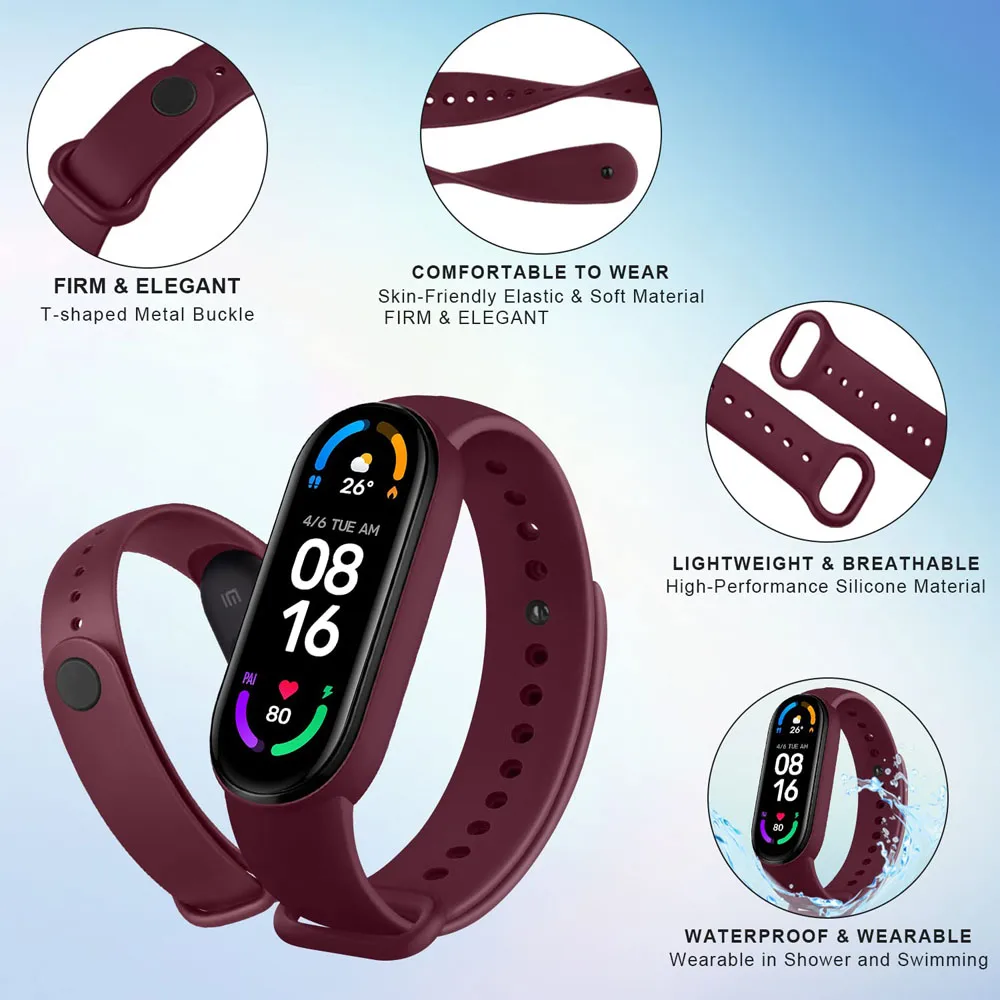 1PCS Silicone Watch Strap for Xiaomi Mi Band 6 5 Sport Wristband Replacement Watchband Belt for Mi Band 5 6  Bracelet Accessory