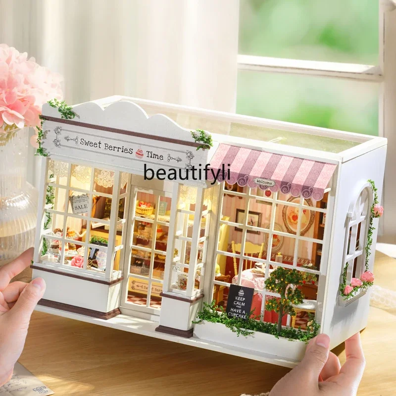 Sweet berry time bakery handmade small house mini scene building block girl